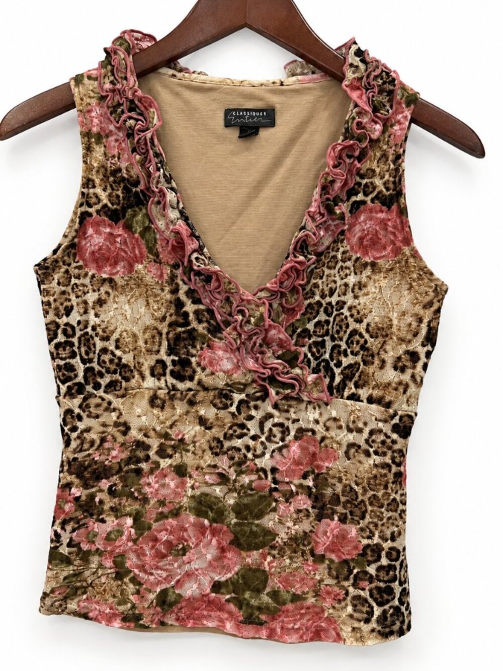 Vintage Y2K Classiques Entier Leopard Rose Mesh Top XS/S Fairy Grunge Mob Wife